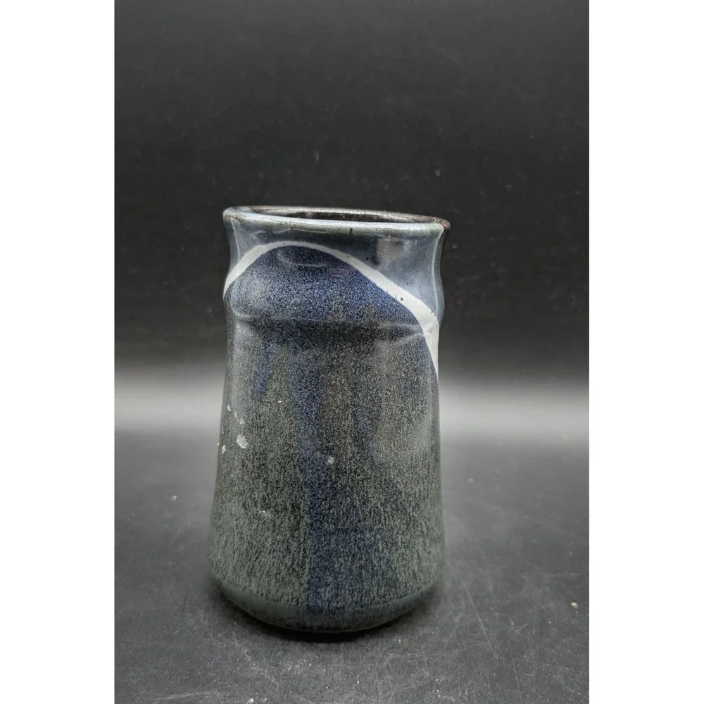 Studio Pottery Vase Abstract Multi Glaze Stoneware Vessel Signed 5.5